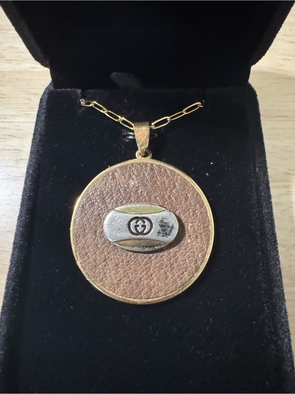 One of a kind upcycled Gucci leather pendant with COA
